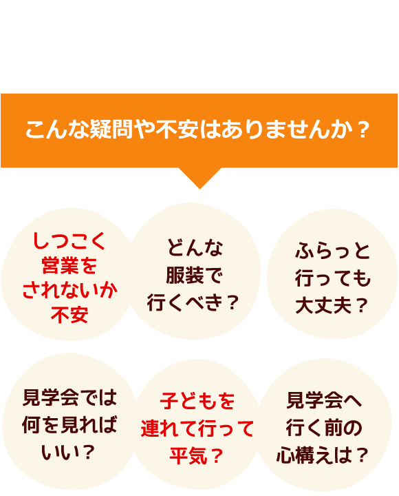 でも、モデルハウス見学ってちょっとコワイ…。こんな疑問や不安はありませんか？